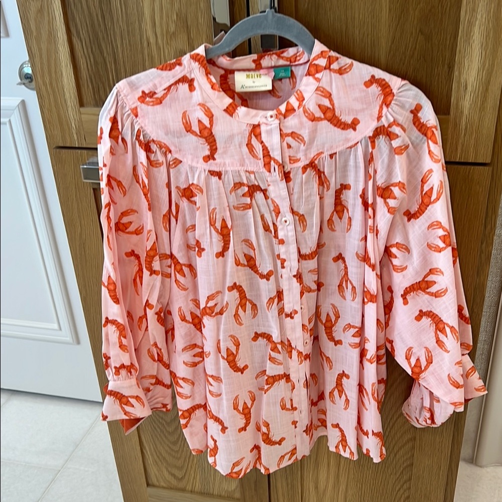 Lobster Print Button-Up Blouse